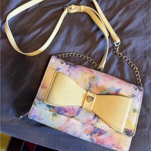 Betsey Johnson Cream and Yellow Crossbody Bag with Bow Detail